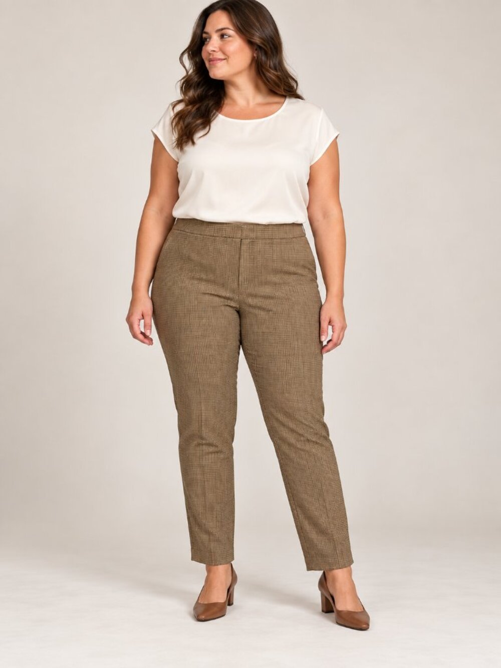 Worthington Tan Plaid Slim Leg Dress Pants Women's 18 Preppy Style Trousers